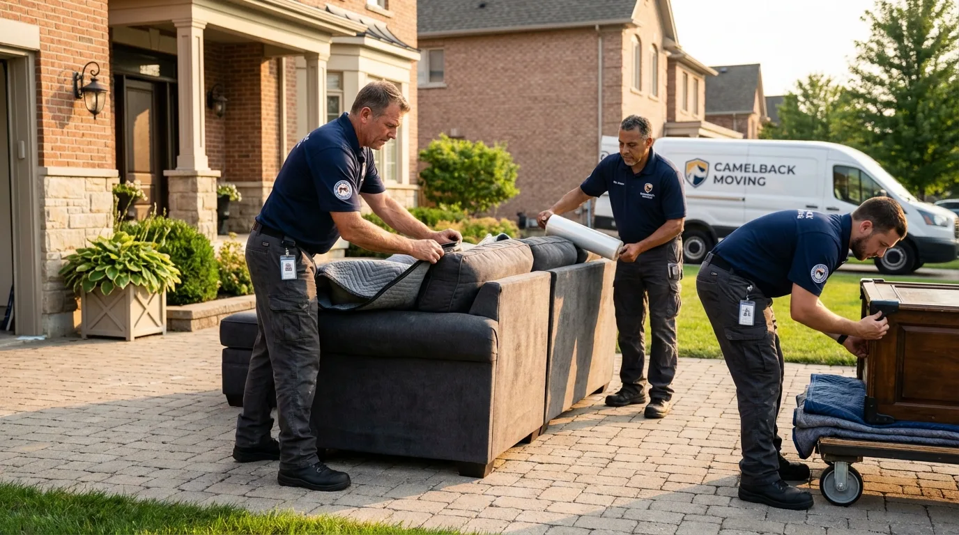 Large estate moving crew wrapping furniture in Montgomery, AL